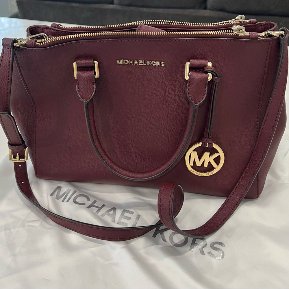 Michael Kors Burgundy Satchel with Gold Accents